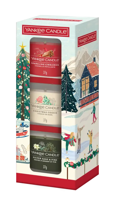 3 Glasvotivkerzen à 37g Geschenkset Christmas Classics